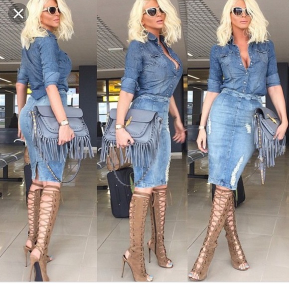 jeans skirt and boots